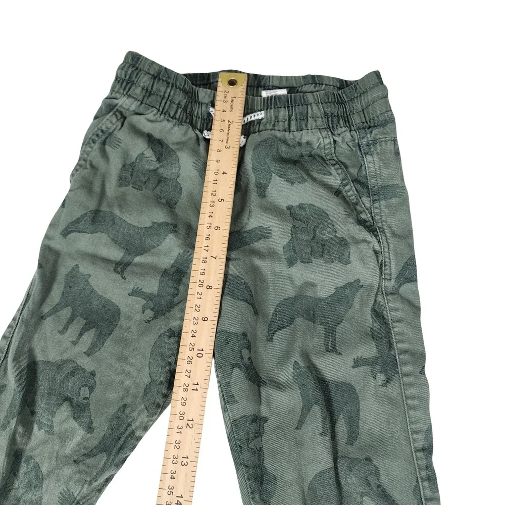 HM Kids Olive Green Woodland Bear Wolf Animal Print Cotton Joggers Size 5-6Y